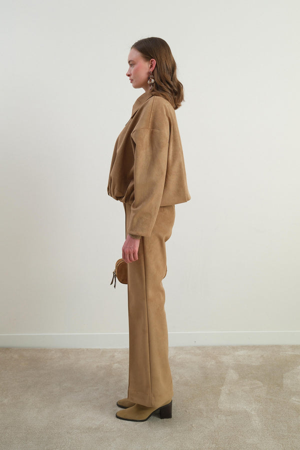 Pileli Süet Ceket - Camel