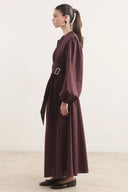 Pilise Kemerli Dacron Elbise - Bordo