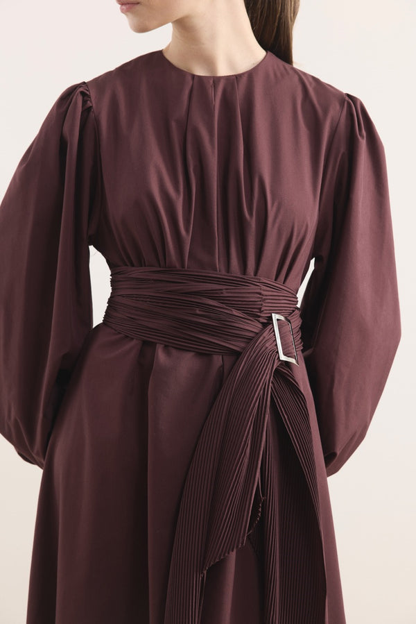 Pilise Kemerli Dacron Elbise - Bordo