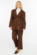 Premium Kemerli Blazer Ceket - Kahve