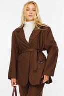 Premium Kemerli Blazer Ceket - Kahve