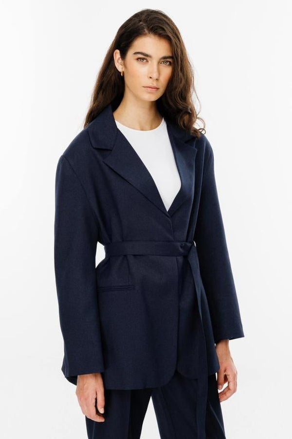 Premium Kemerli Blazer Ceket - Lacivert