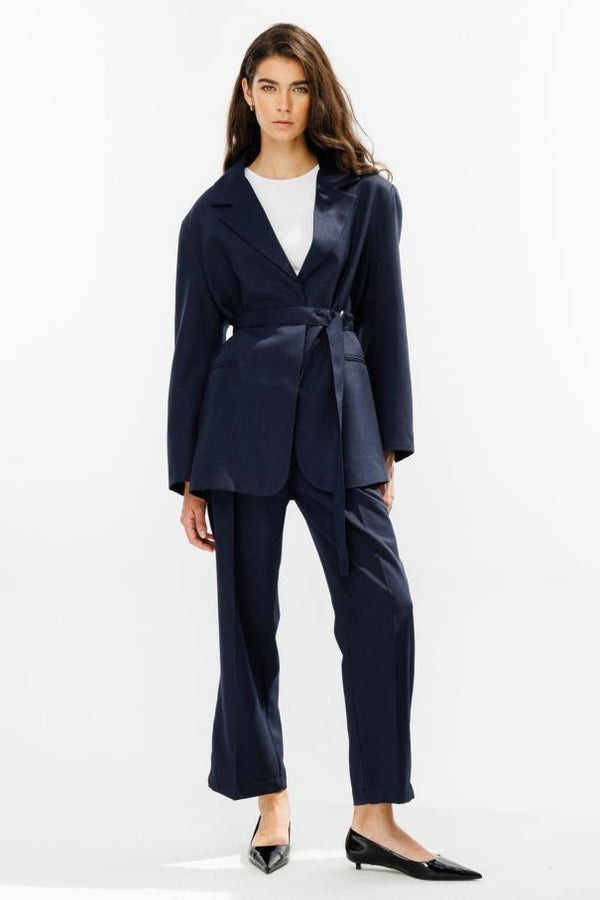 Premium Kemerli Blazer Ceket - Lacivert