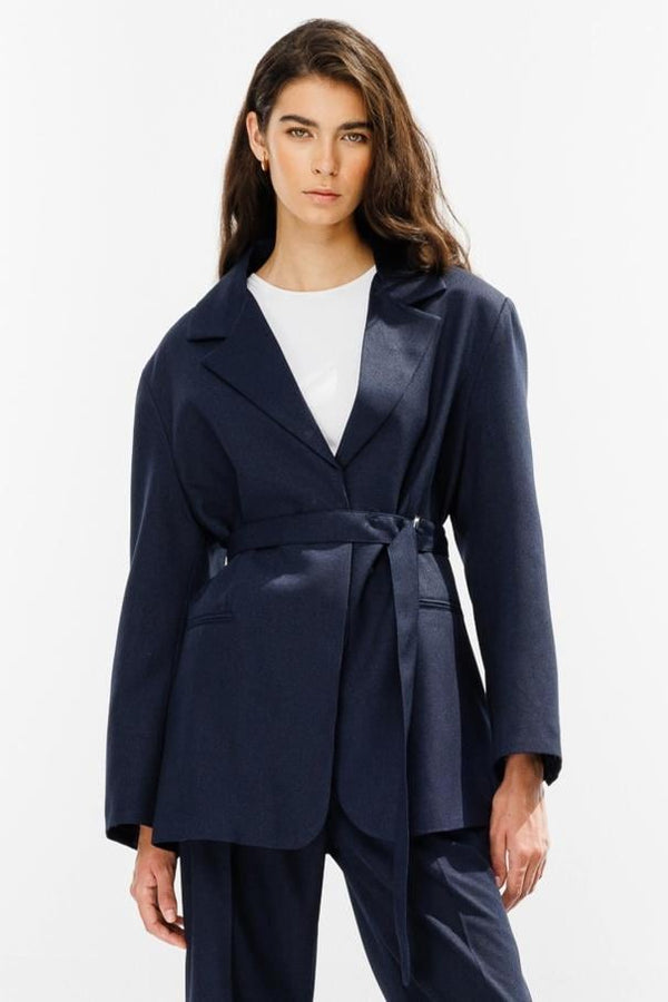 Premium Kemerli Blazer Ceket - Lacivert