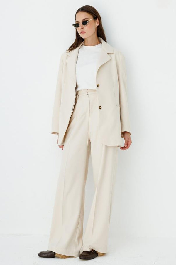 Premium Kemerli Blazer Ceket - Taş