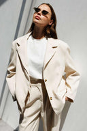 Premium Kemerli Blazer Ceket - Taş