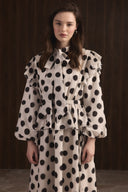 Puantiyeli Etek Fırfırlı Elbise - Bej
