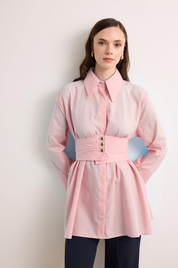 Rian Geniş Kemerli Gömlek - Pembe