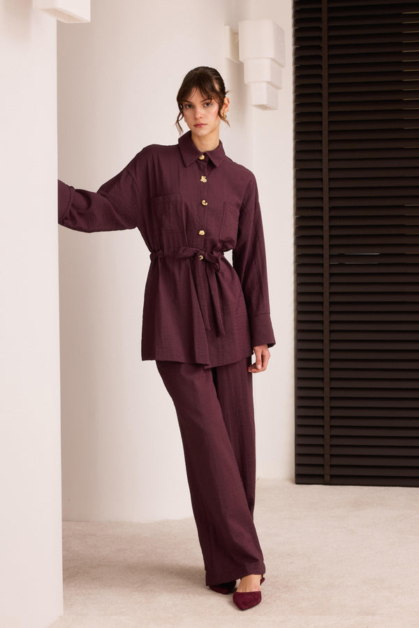 Rose Belden Bağlamalı Takım - Bordo