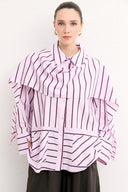 Şal Detaylı Çizgili Poplin Gömlek - Pembe