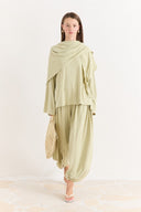 Shawl Detail Pants Set - Sage