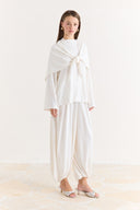 Shawl-Detail Trouser Suit - Ecru