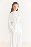 Shawl-Detail Trouser Suit - Ecru