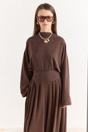 Shawl Detail Trouser Set - Coffee