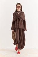 Shawl Detail Trouser Set - Coffee