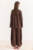 Shawl Detail Trouser Set - Coffee