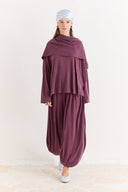 Şal Detaylı Pantolonlu Takım - Mürdüm