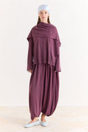 Şal Detaylı Pantolonlu Takım - Mürdüm