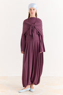 Şal Detaylı Pantolonlu Takım - Mürdüm