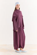 Shawl-Detailed Pants Set - Damson