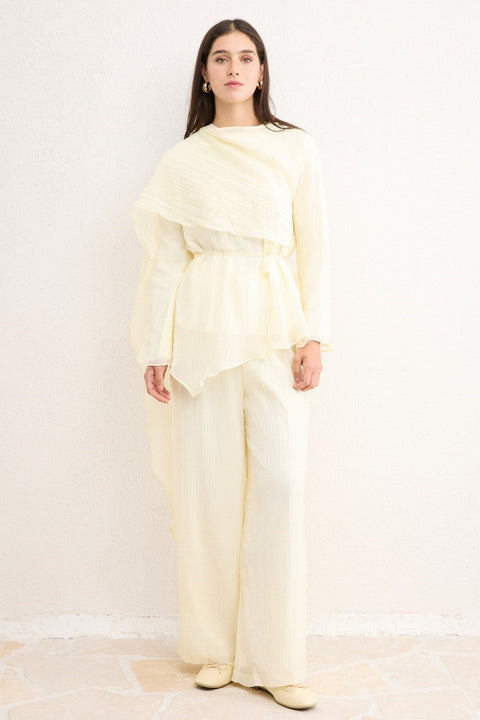 Shawl Collar Brooch Detail Suit - Yellow