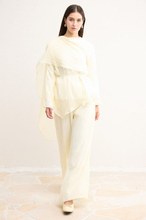 Shawl Collar Brooch Detail Suit - Yellow