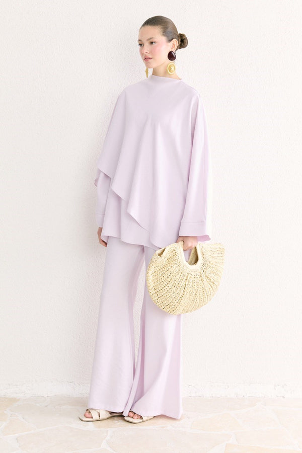 Şal Yaka Detaylı Pantolon Takım - Pembe
