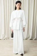 Shawl Collar Belted Set - Ecru