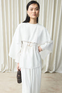 Shawl Collar Belted Set - Ecru