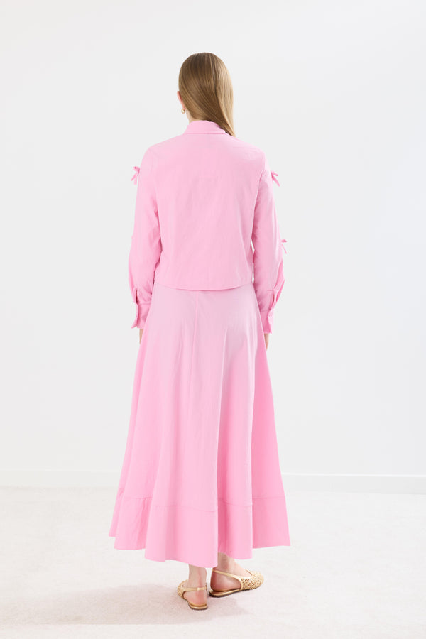 Sara Minik Fiyonk Detay Etek Takım - Pembe