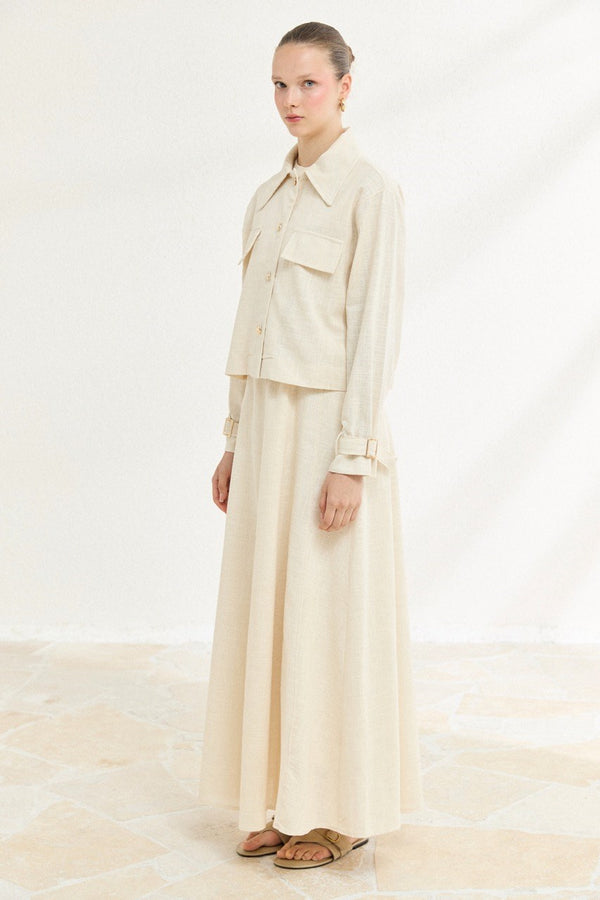 Sarah Keten Jile Elbise - Naturel