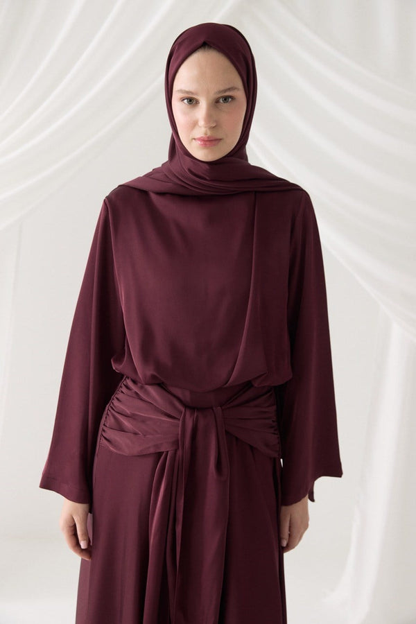 Saten Abiye Şal - Bordo