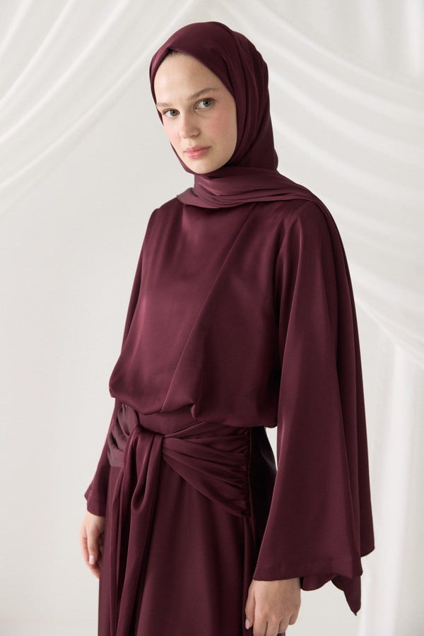 Saten Abiye Şal - Bordo