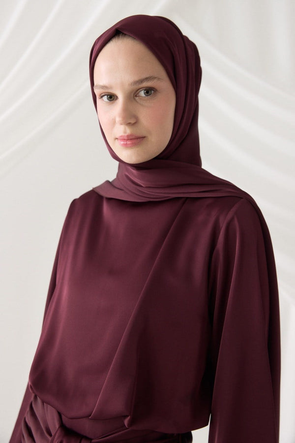 Saten Abiye Şal - Bordo