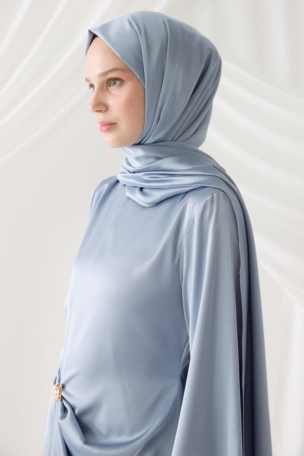 Saten Abiye Şal - Mavi