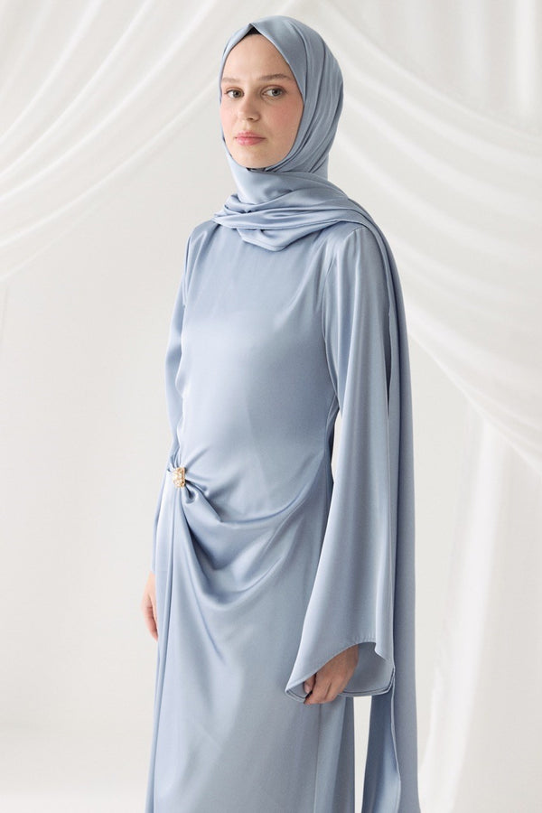 Saten Abiye Şal - Mavi