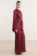 Saten Broşlu Takım - Bordo
