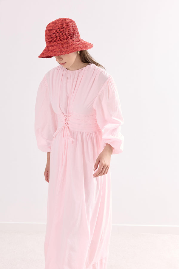 Selen Bel Büzgülü Biritli Vual Elbise - Pembe