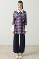 Selene Plaid Collar Cuff Shirt - Burgundy