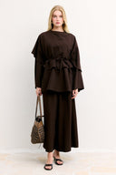 Sera Shoulder Shawl Detailed Trousers Set - Brown