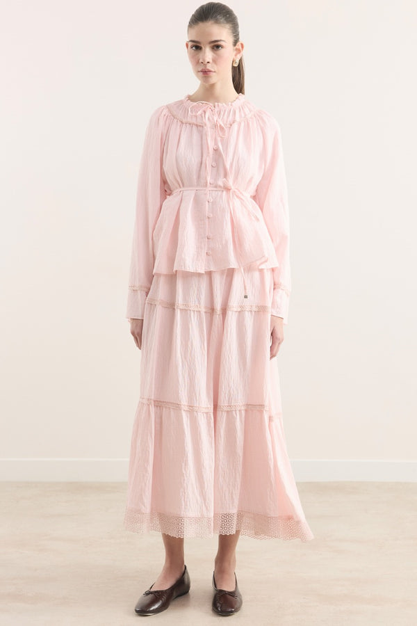 Şerit Dantelli Takım - Pembe