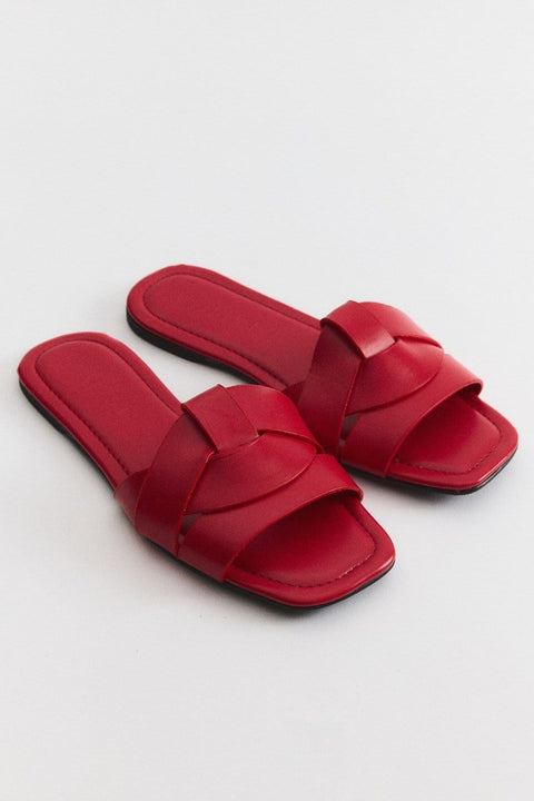 Strap Detail Slippers - Red