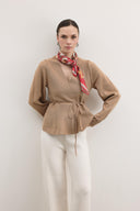 Shadow Peplum Triko Hırka - Kahve