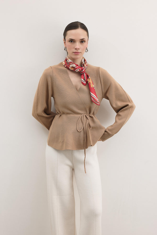 Shadow Peplum Triko Hırka - Kahve