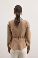 Shadow Peplum Triko Hırka - Kahve