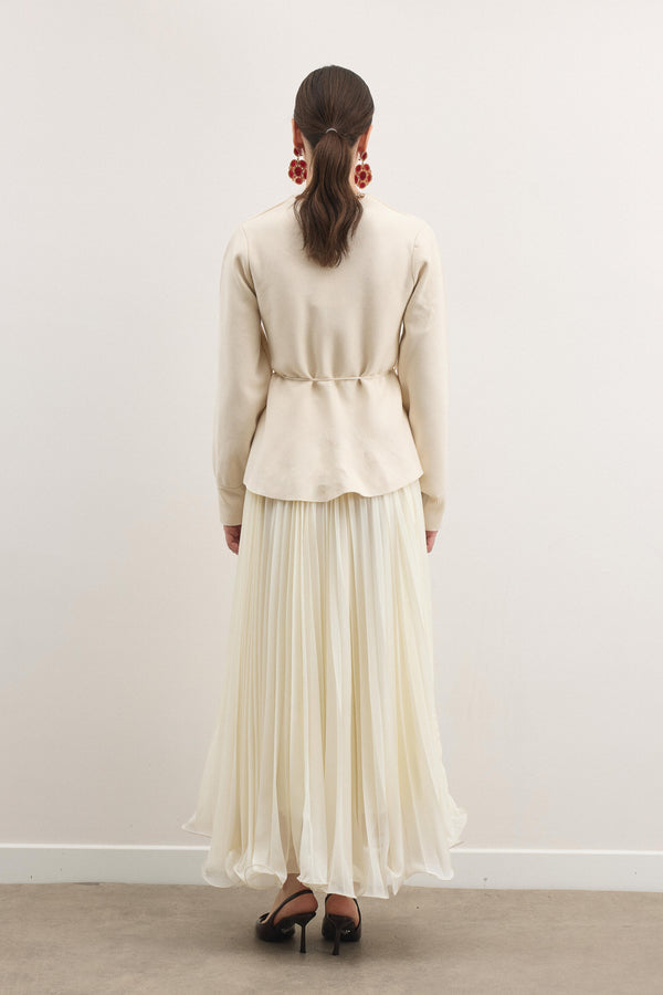 Shadow Peplum Triko Hırka - Krem