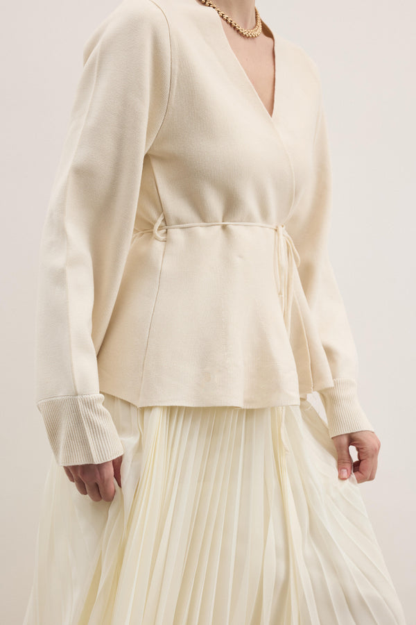 Shadow Peplum Triko Hırka - Krem