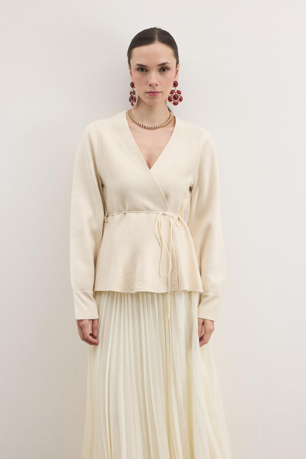 Shadow Peplum Triko Hırka - Krem