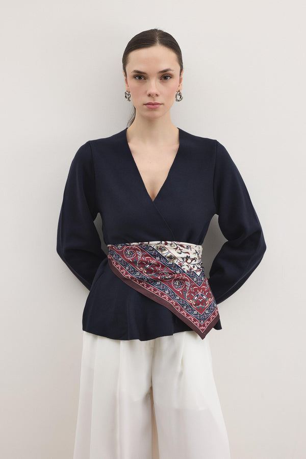 Shadow Peplum Triko Hırka - Lacivert