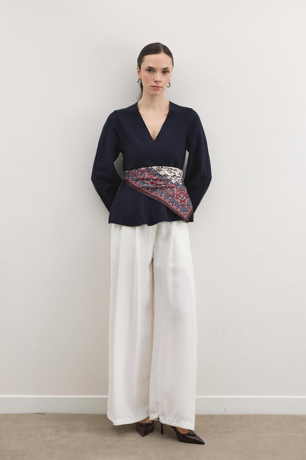 Shadow Peplum Triko Hırka - Lacivert